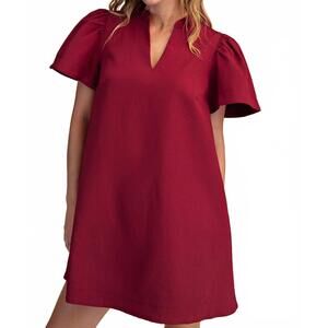 NEW STYLE USA ruffle v-neck mini dress in burgundy